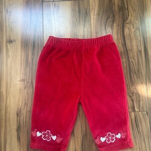 Vintage Red Velour Pants with Floral Embroidery